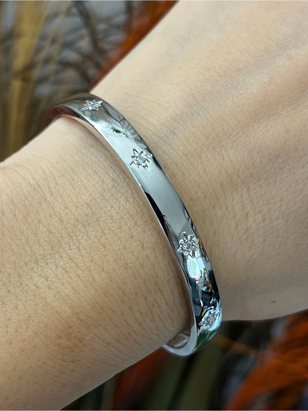 6mm Wide Cz Stars Silver Gold Cuff Bangle Bracelet for Women girls top seller
